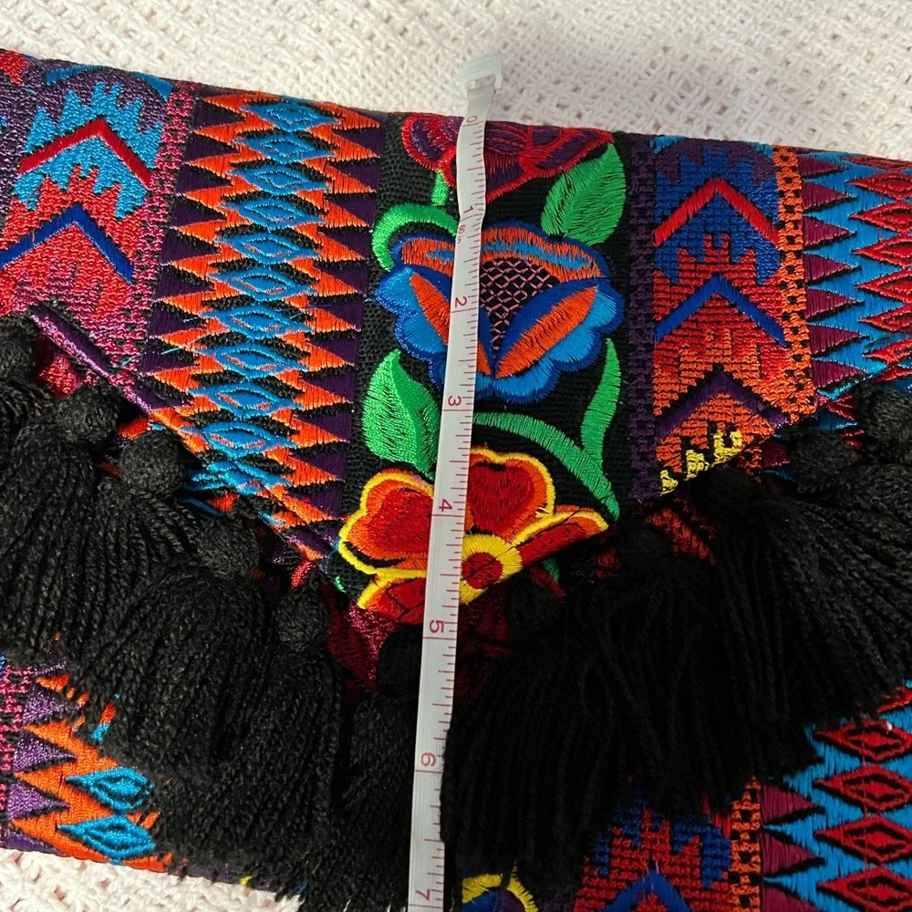 Colorful Embroidered Clutch/Crossbody Bag (Black Tassel)